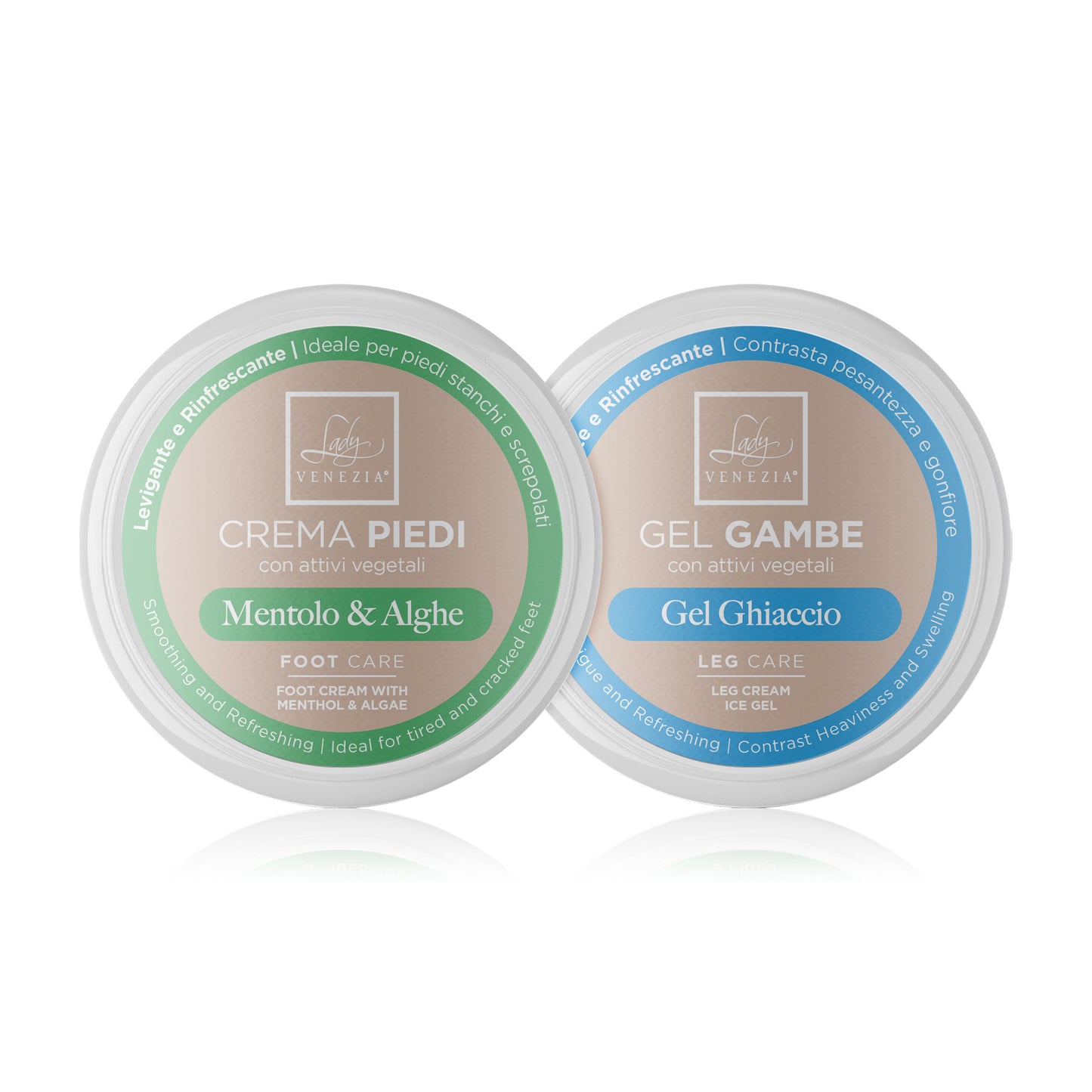 Kit Cura Gambe/Piedi  - Crema Gambe Gel Ghiaccio 150 ml - Crema Piedi Lenitiva e Levigante 150 ml