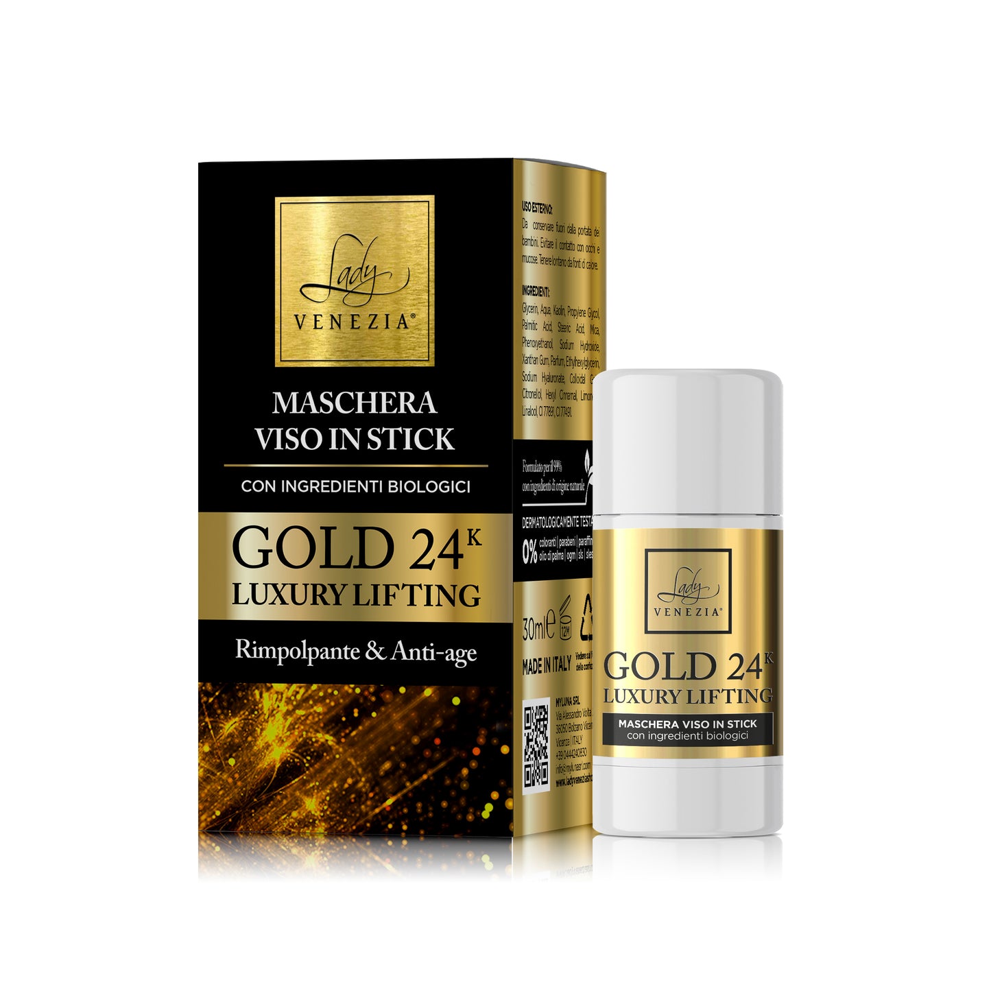 Tris Bellezza 24k Luxury Lifting Regalo di Natale -  Siero Viso, Contorno Occhi e Maschera Viso con Elegante Sacchetto Oro